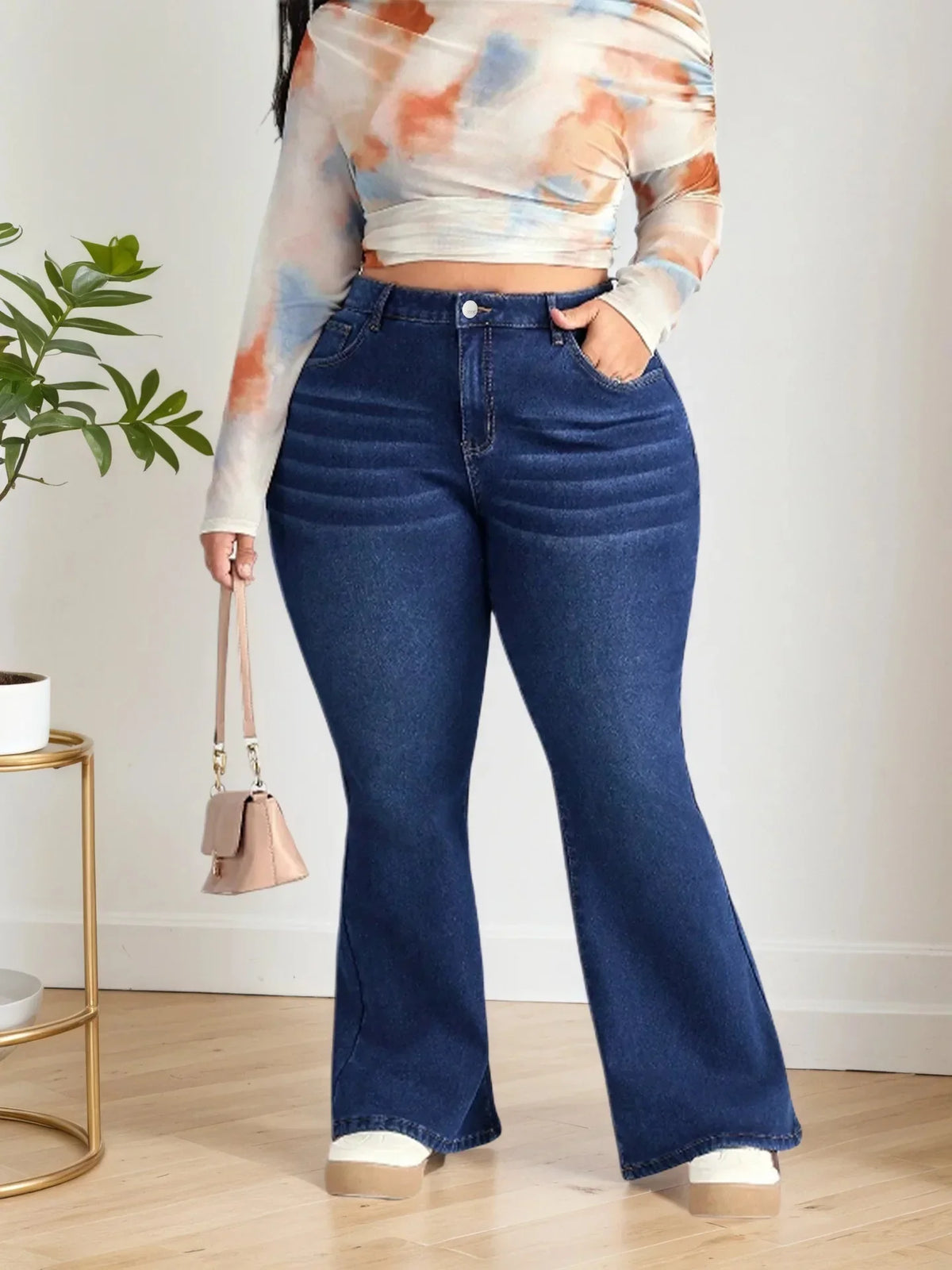 Elastic Bell Bottom Jeans Casual