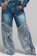 Glam Fringe Wide-Leg Pocket Denim Jeans