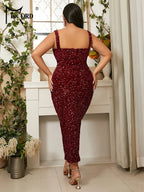 Square Neck Sequin Midi Dress