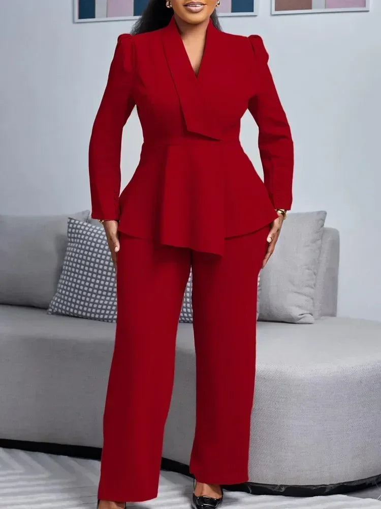 Taupe Authority Peplum Pantsuit Set