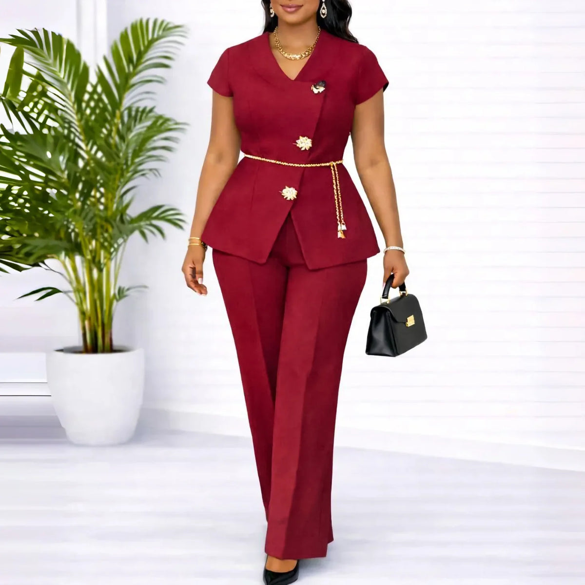 Floral Button Peplum Pantsuit