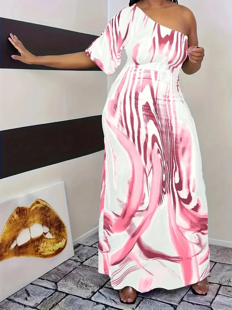 Milk white printed single sleeved maxi dress