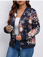 Floral print baseball collar jacket