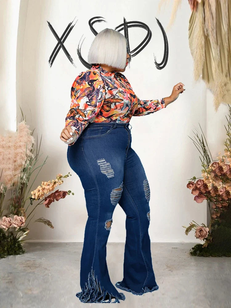 Tassel Vintage Ripped Flared Jeans