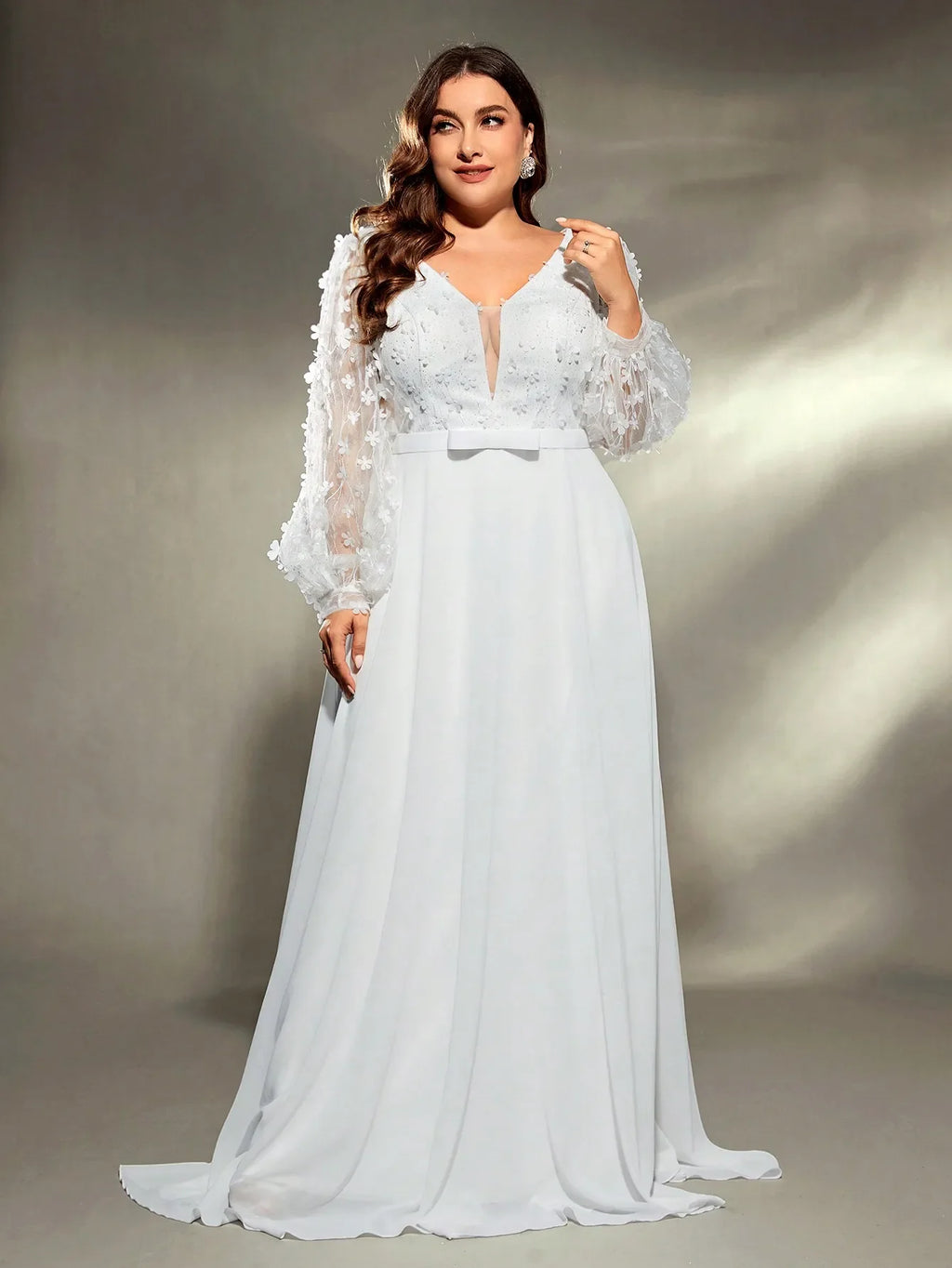 Floral Applique Sleeve Chiffon Party Dress