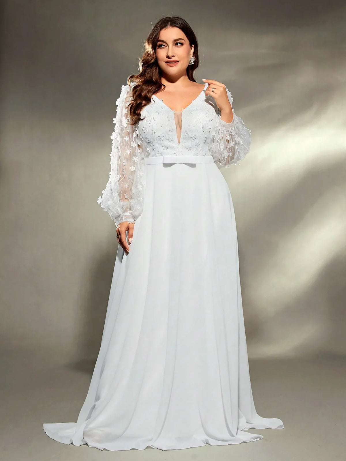 Floral Applique Sleeve Chiffon Party Dress