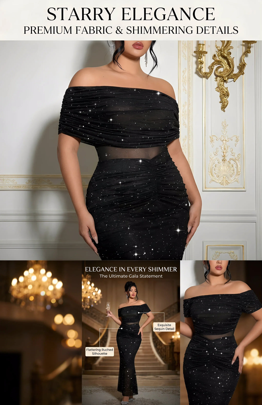 Off-Shoulder Glitter Gown Long Formal Dress