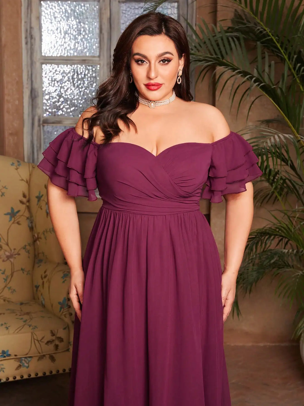Ruffle Sleeve Plus Size Maxi Dress