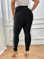 Rhinestone Side Stripe High Waist Leggings