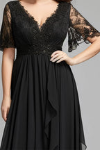 Lace Flutter Sleeve Ruffle Maxi Dress