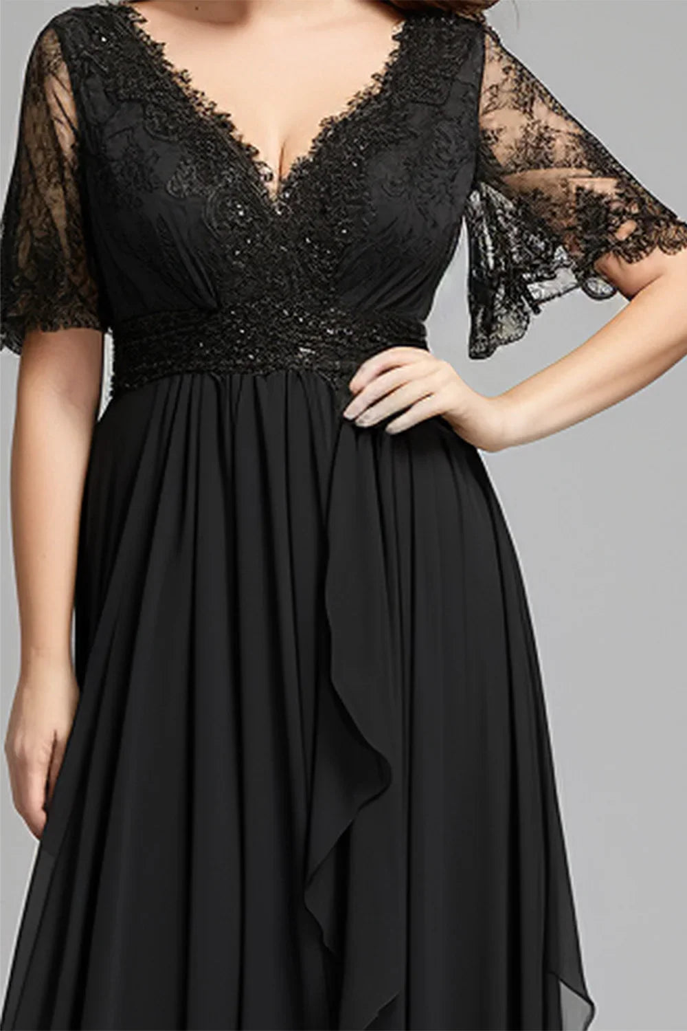 Lace Flutter Sleeve Ruffle Maxi Dress
