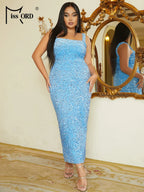 Square Neck Sequin Midi Dress