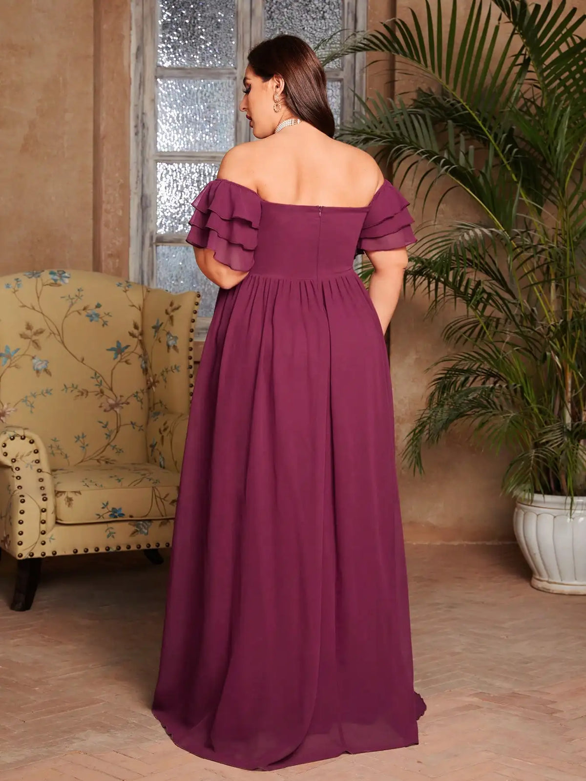 Ruffle Sleeve Plus Size Maxi Dress
