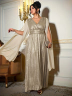 Metallic Cape Sleeve Maxi Gown