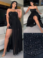 Starfall Strapless Sequin Overlay Maxi Dress
