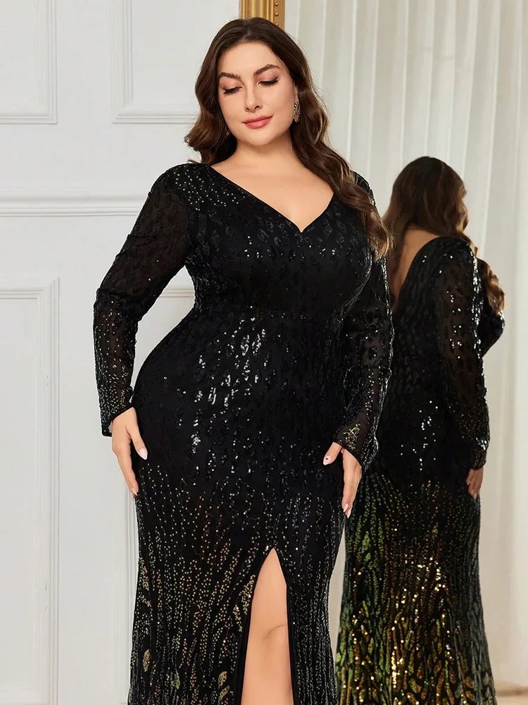 Sequin Slit Evening Gown
