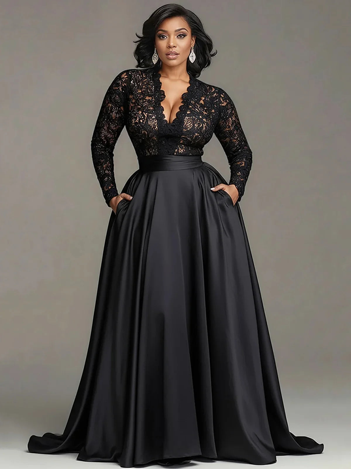 Long Sleeve Lace Hollow Out Party Dress