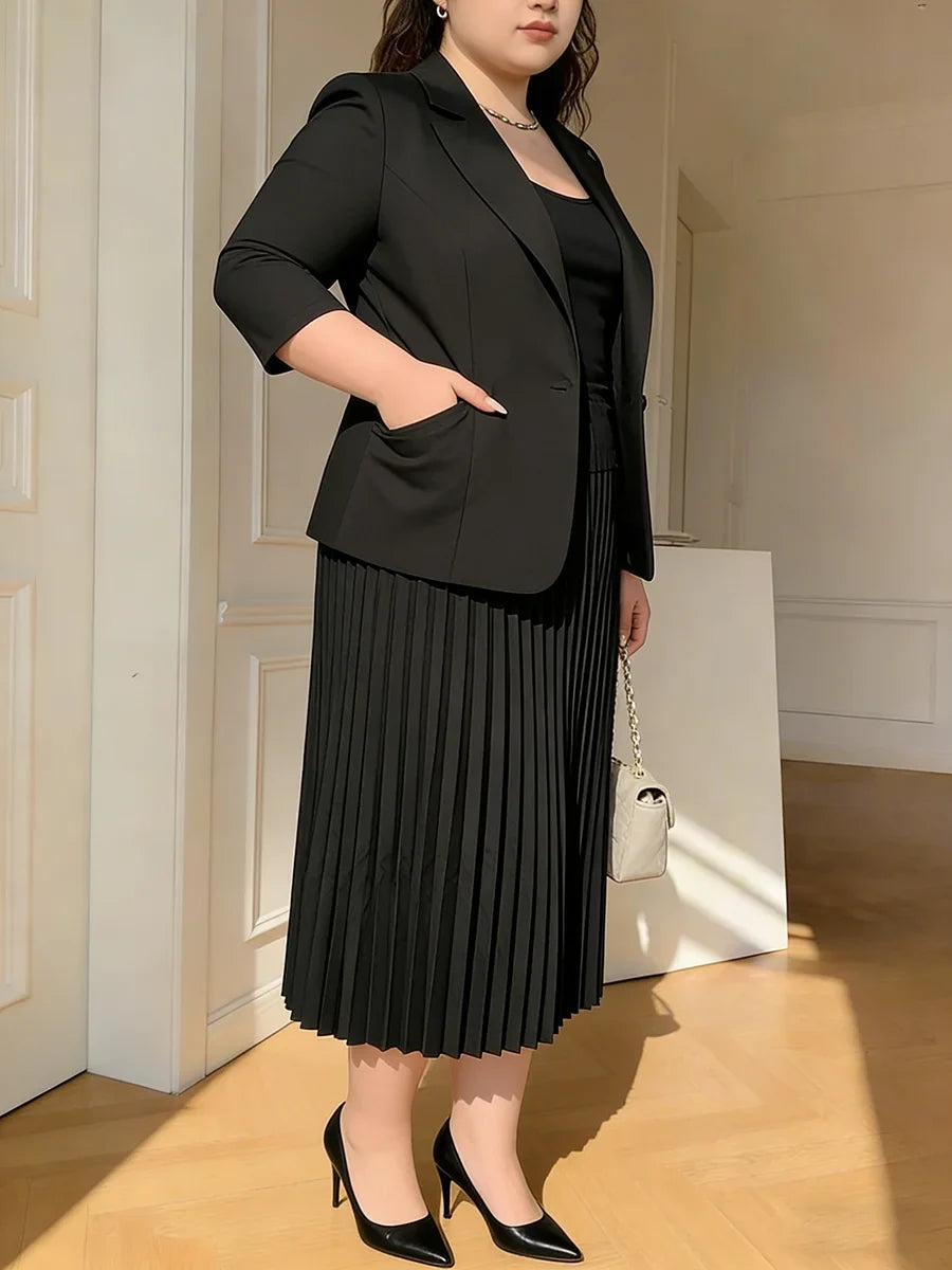 Satin-Lapel Tailored Blazer Pantsuit