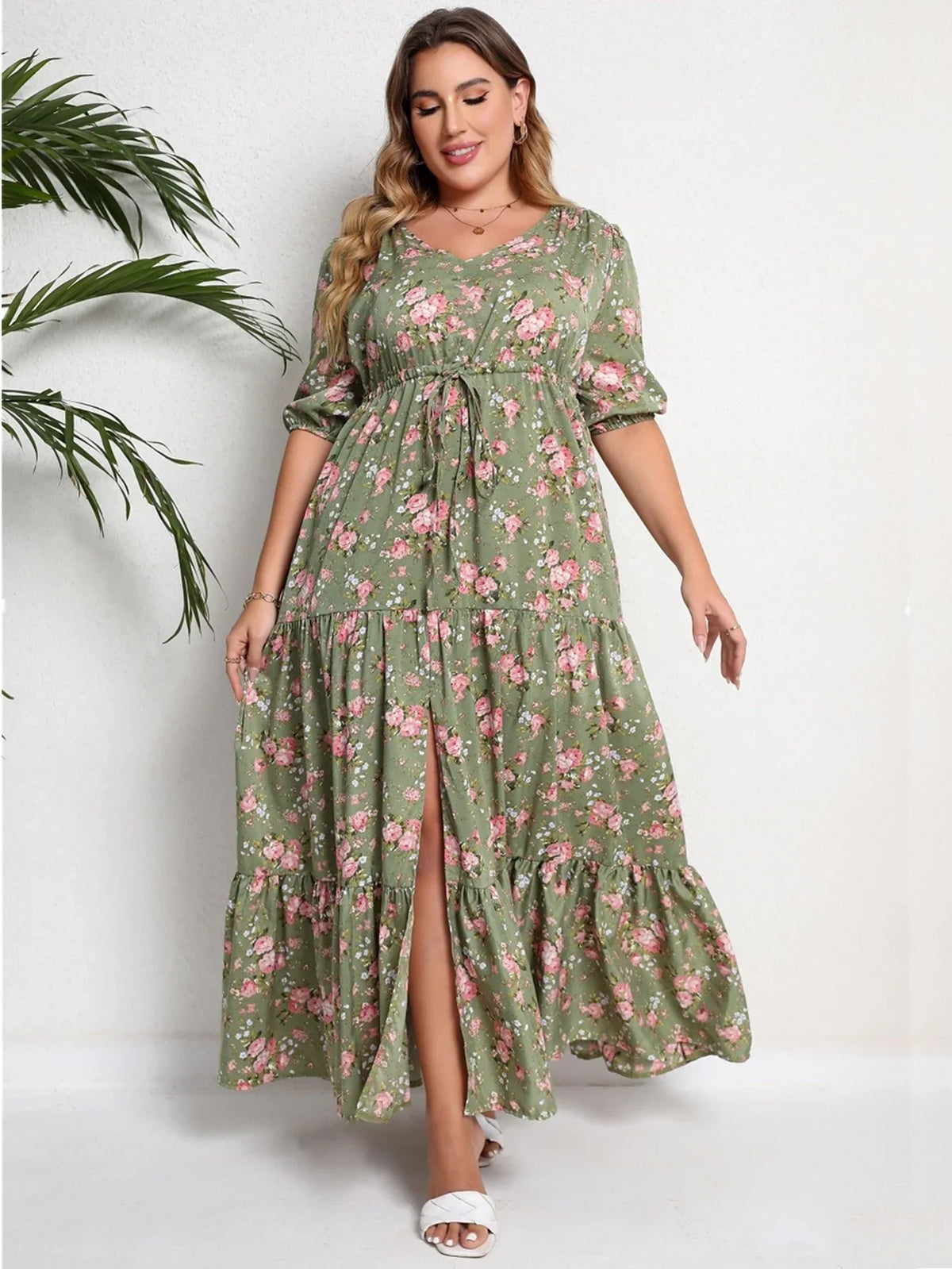 Casual Floral Print Half Sleeve Maxi