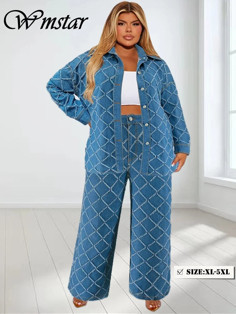 Curve Lattice Denim Set