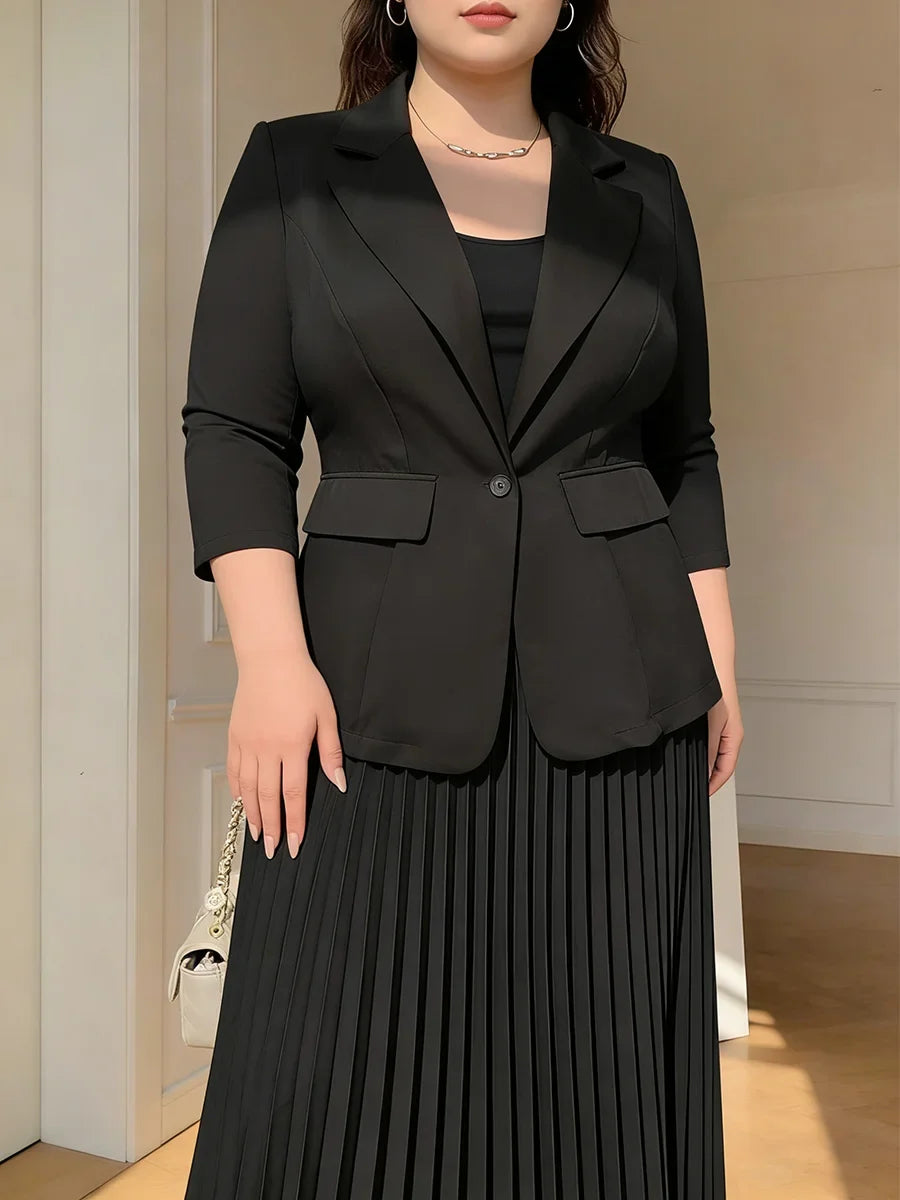 Satin-Lapel Tailored Blazer Pantsuit
