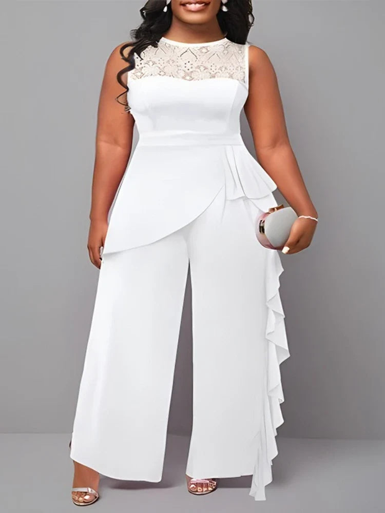 Lace Ruffle Wide-Leg pant suit