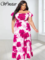 Flower Printed Off Shoulder Dress