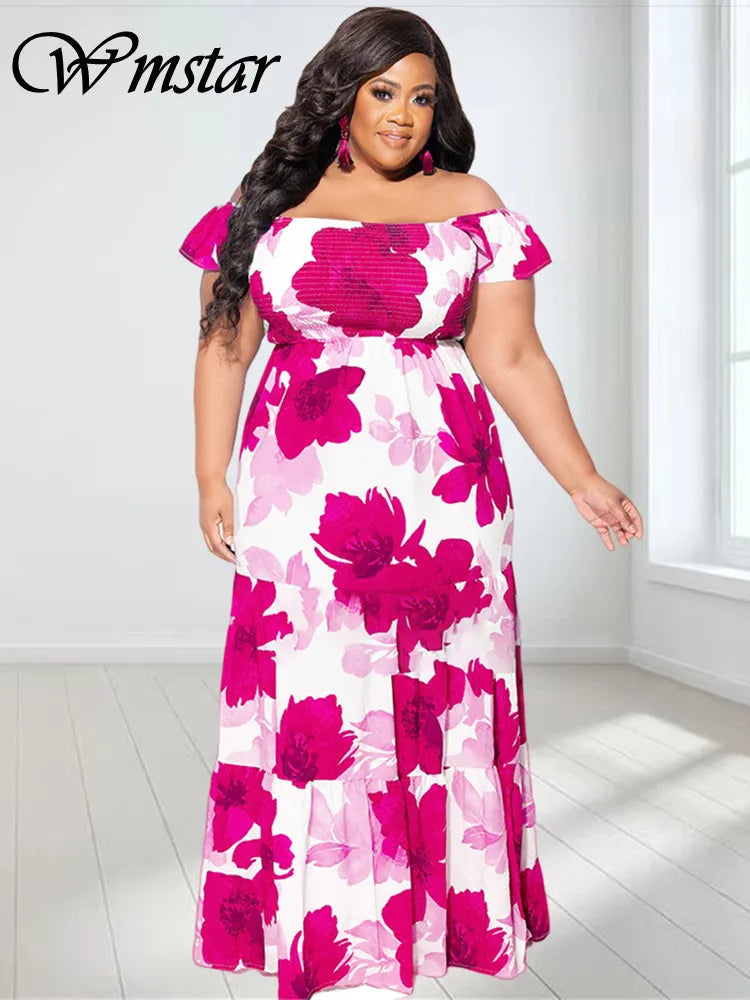 Flower Printed Off Shoulder Dress