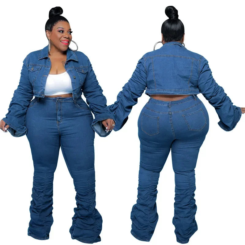 Curvy Chic Ruched Denim Set