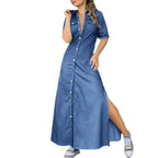 Curve Button-Front Denim Maxi Dress