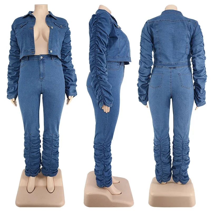 Curvy Chic Ruched Denim Set