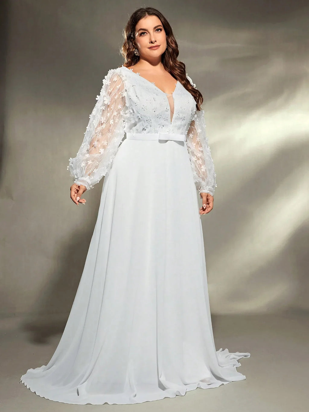 Floral Applique Sleeve Chiffon Party Dress