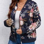 Floral print baseball collar jacket
