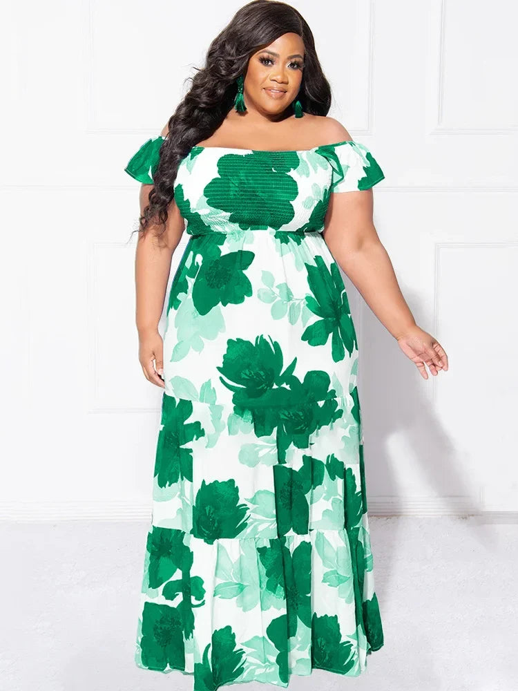 Flower Printed Off Shoulder Dress