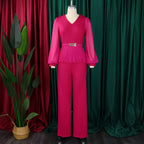 Fuchsia Power Pleated Peplum Pantsuit