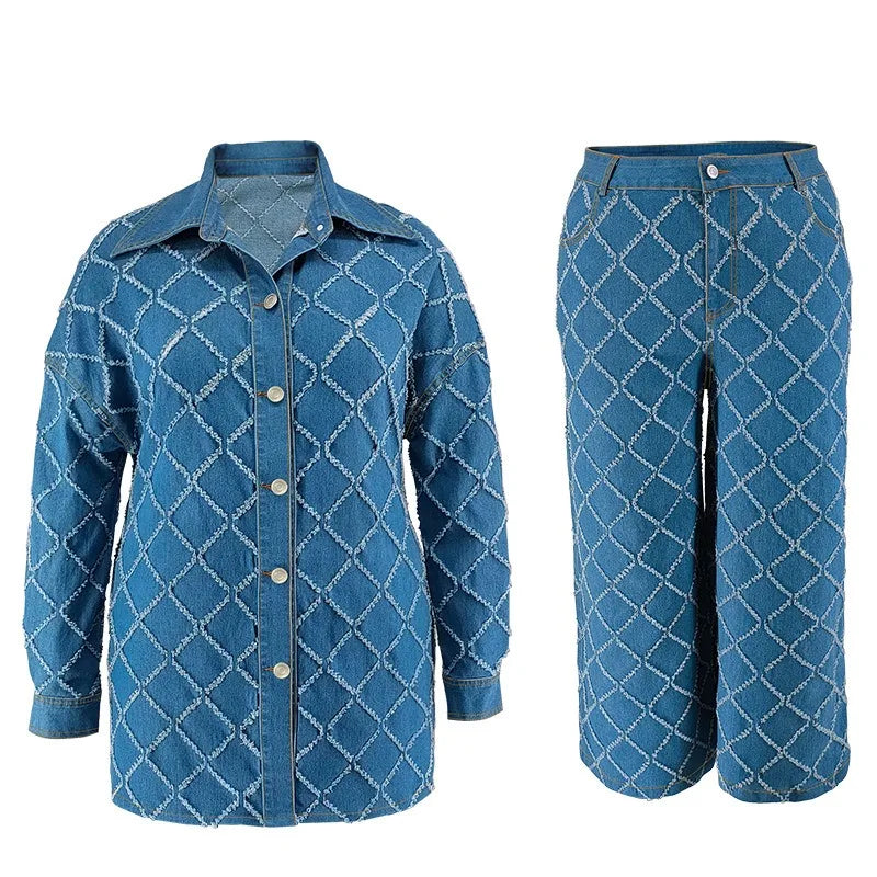Curve Lattice Denim Set