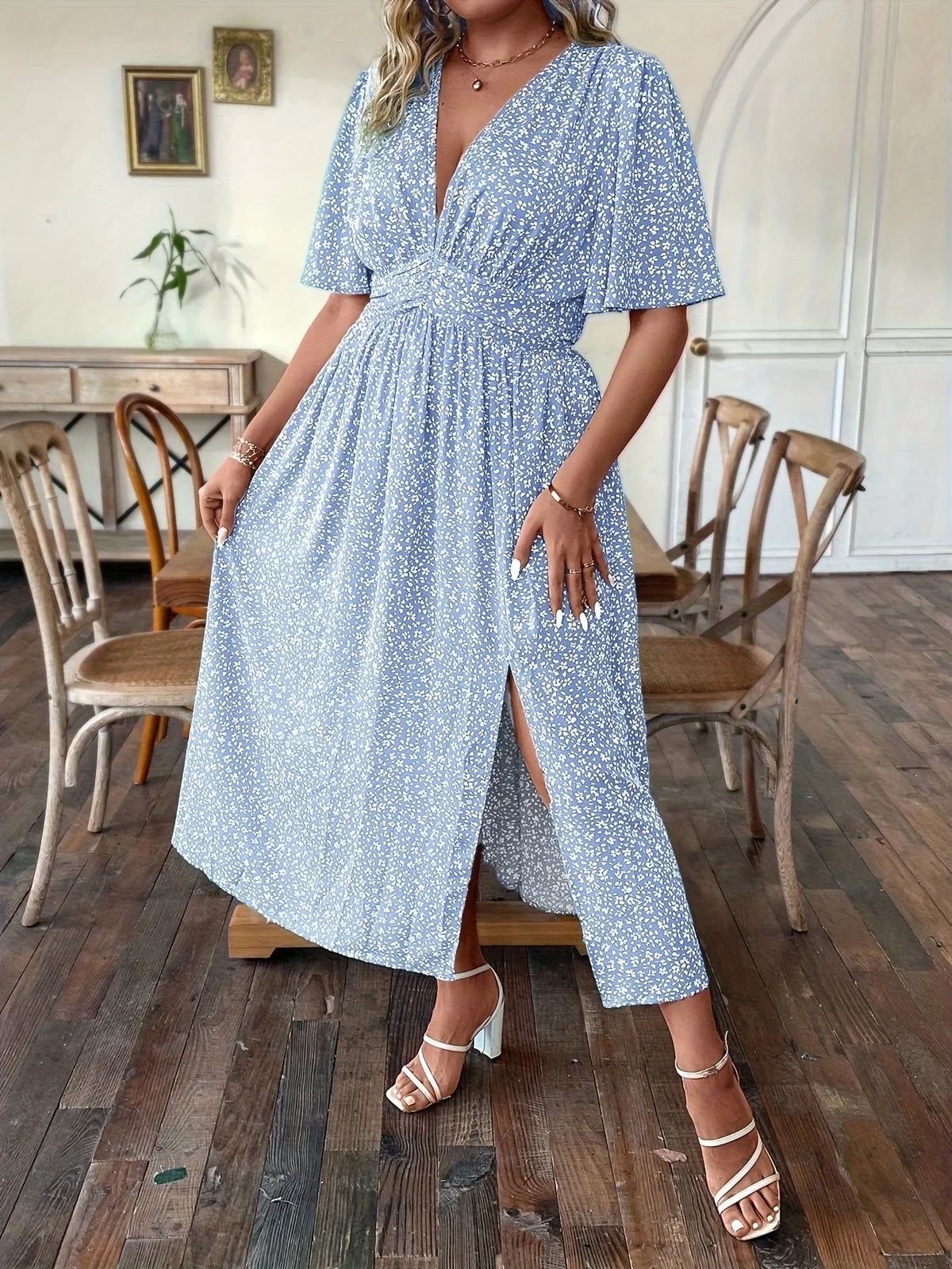 Romantic Floral Short Sleeve Dress