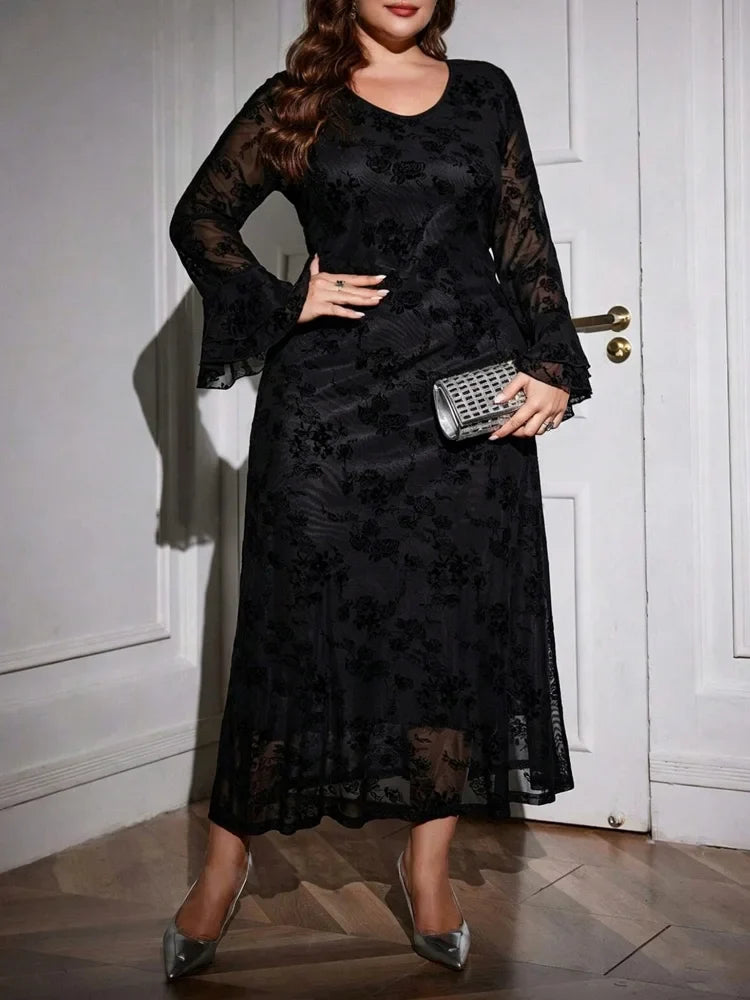 Floral Lace Bell Sleeve Party Dress