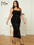Square Neck Sequin Midi Dress