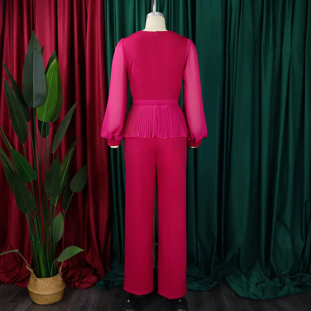 Fuchsia Power Pleated Peplum Pantsuit