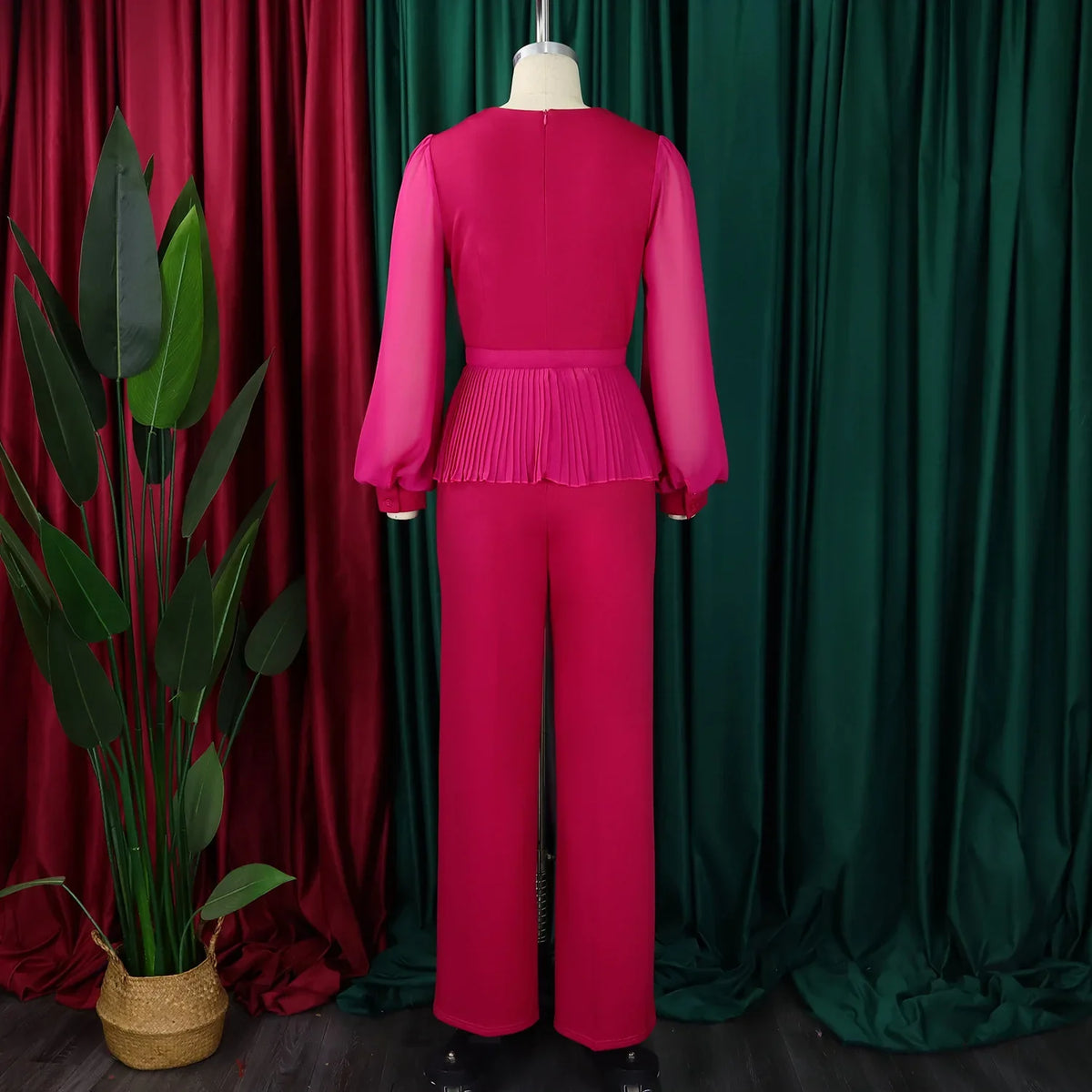 Fuchsia Power Pleated Peplum Pantsuit