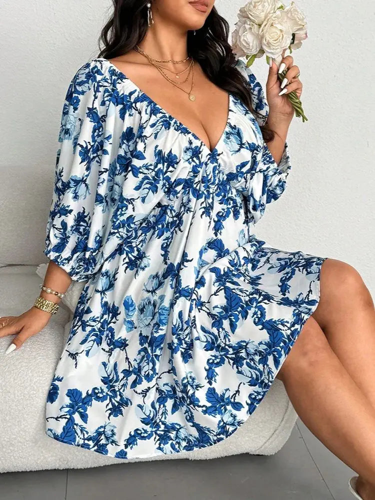 Ocean Bloom Romantic Floral Print maxi dress